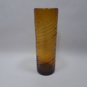 Mexican Hand Blown Amber Swirl Glass Tumbler Vintage Rustic Design Rare